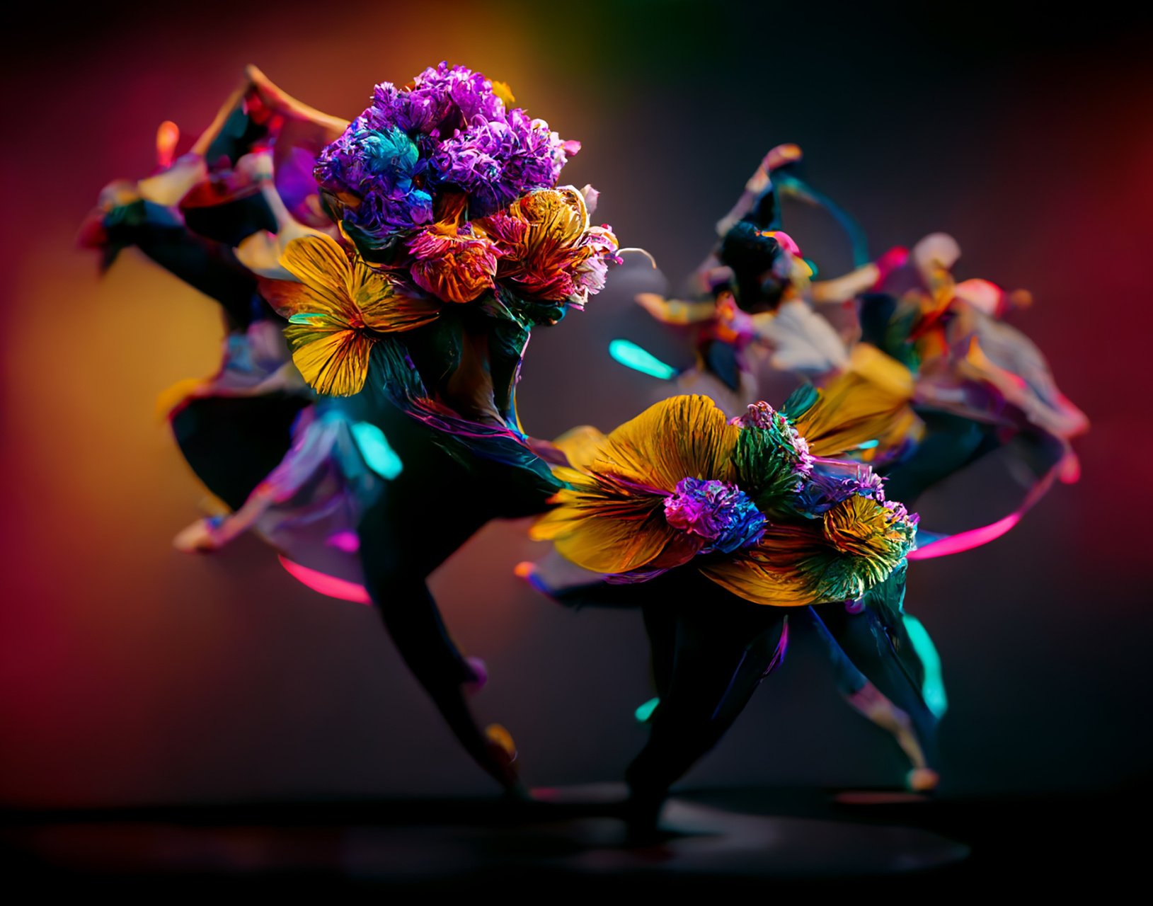 Artistic illustration of flowers dancing.